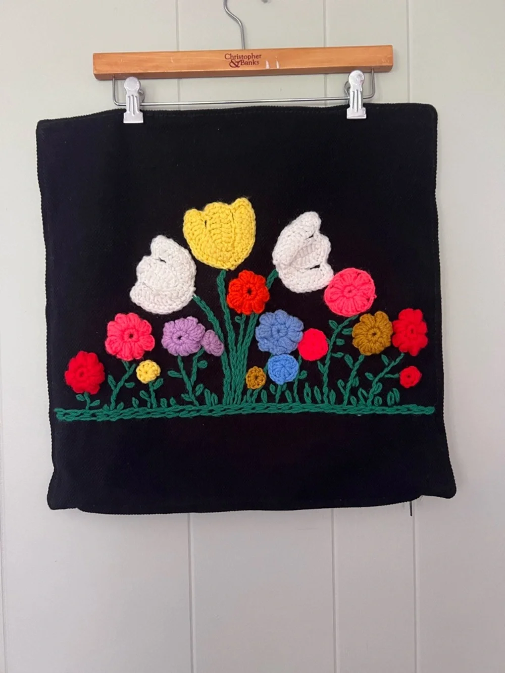 Vintage 90’s IKEA Embroidered Knit Floral Retro Boho Throw Pillow Cover 19X19